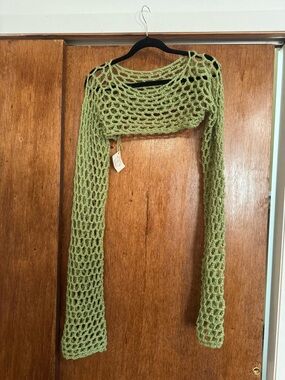 Handmade Open-Knit Shrug in Light Green